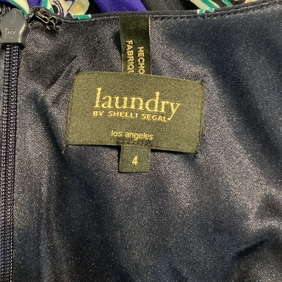 Laundry by Shelli Segal Dress Size 4 Blue Print Square Neck - Picture 6 of 7